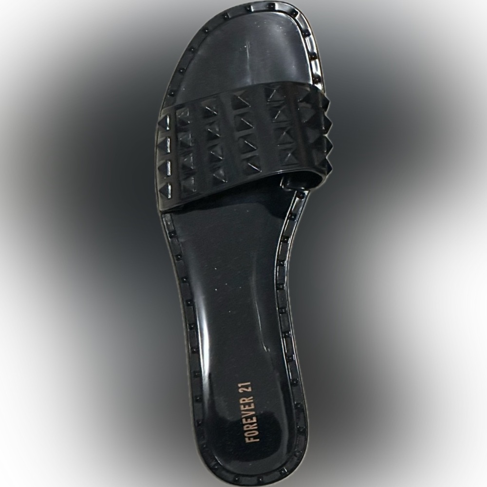 Forever 21 Black Studded Jelly Slide Sandals